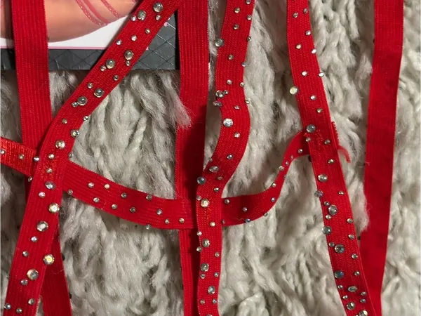 Leg Avenue Red Strappy Rhinestone Garter Belt Women’s One Size - Image 5