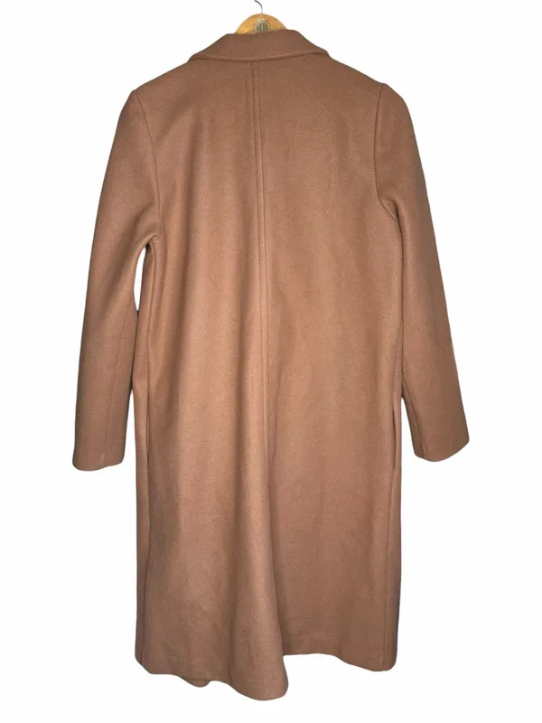 Zara Women L Camel Brown Open Lapel Long Coat Minimalist Quiet Luxury Overcoat - Image 3