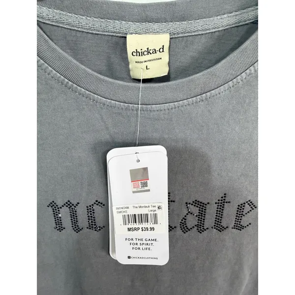 The Montauk Tee NC State Rhinestone Women's Large Crop Gray T-Shirt Wolfpack New - Image 5