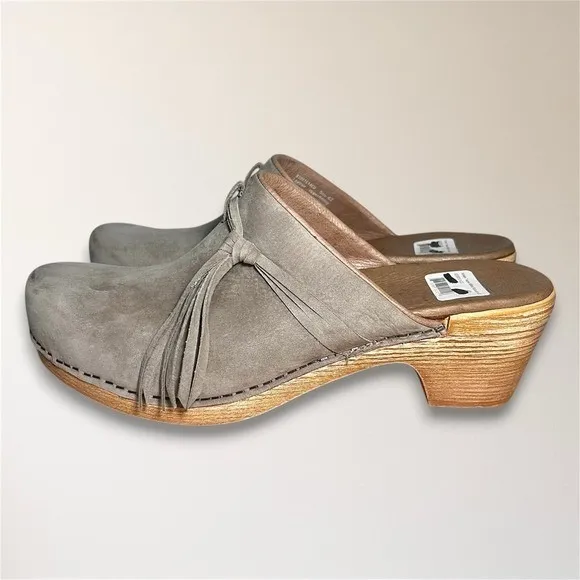 Dansko Miriam Taupe Milled Nubuck Wooden‎ Clogs 42 Slip On Comfort Nurse Shoes - Image 4