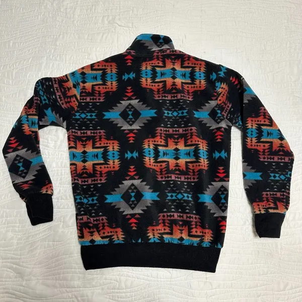 VTG Western Wits Aztec Fleece Pullover Black Size M - Image 7