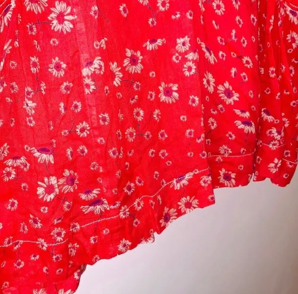 Free People Never A Dull Moment Top Red White Floral V-neck Boxy - Image 6