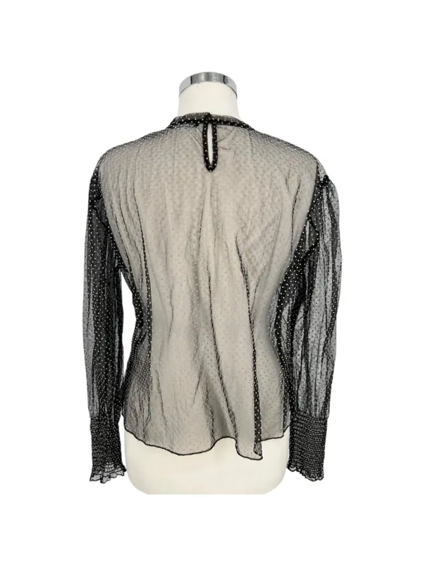 Zara Goth Romantic Sheer Black Polka Dot Long Sleeve Blouse Size Medium - Image 7