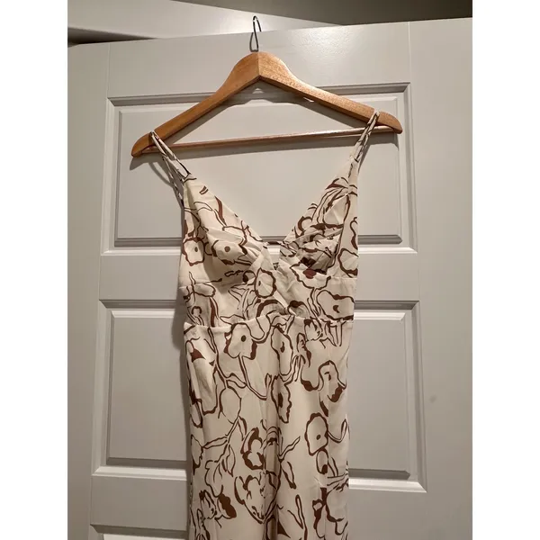 Sundae Muse Side Slit Patterned Midi Dress Brown White Size US 2 Resort Vacation - Image 6