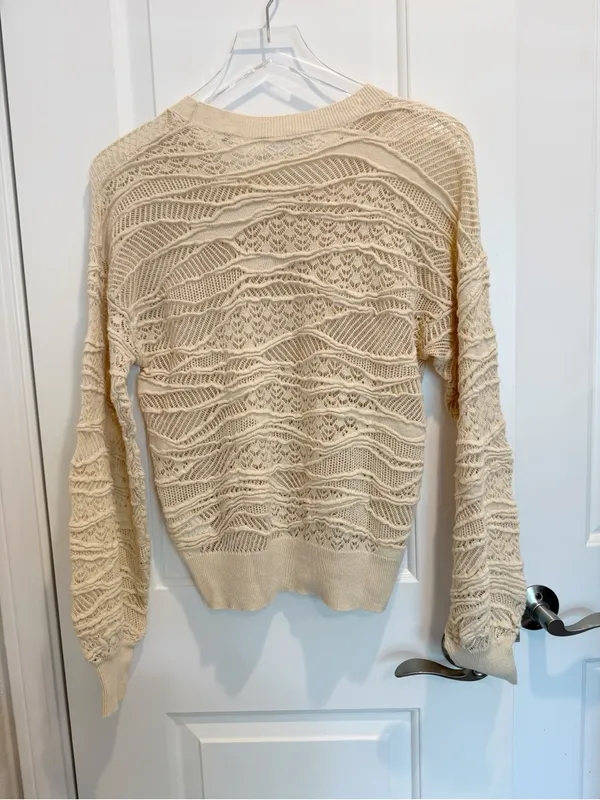 SOFT JOIE Val Crew Neck Sweater in Bleached Sand Beige Lace Textured‎ XXS - Image 5