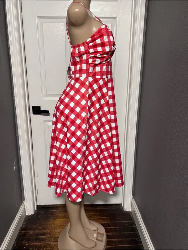 NWT Red and White Gingham plaid Midi check Sundress L costume vintage inspired - Image 7