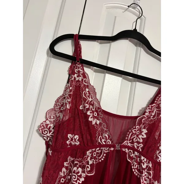Babydoll Lingerie‎ Chemise Romantic Burgundy Lace Front Clasp Sheer Mesh - Image 5