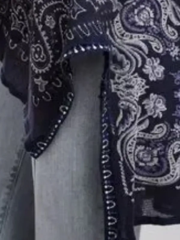 EUC Free People No Matter What High/Low Paisley Top Blue Oversized Small - Image 4