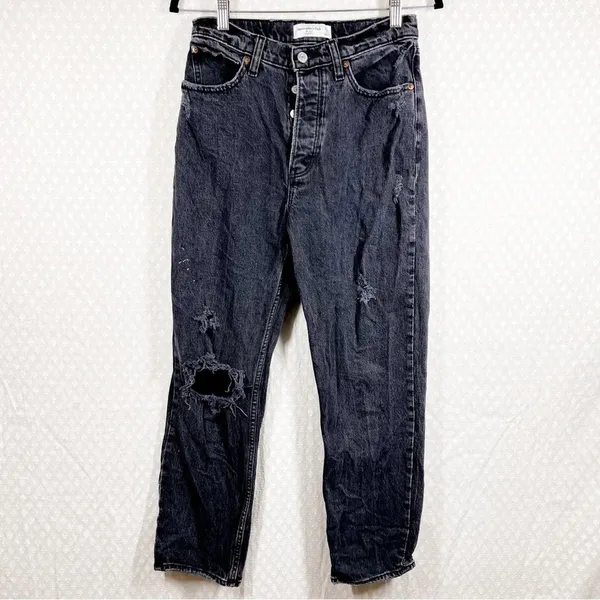 Abercrombie Fitch‎ Women Jeans Sz 2 Short Black High Rise The Dad Denim Classic - Image 3