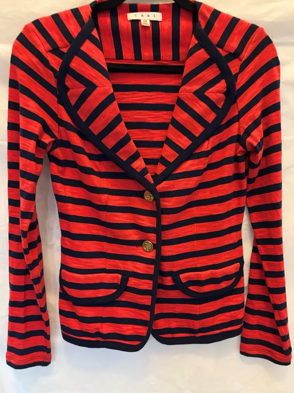 CAbi Red and Navy Striped Knit Blazer - Image 6