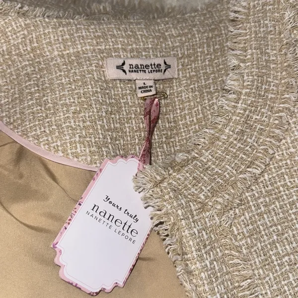 NWT NANETTE nanette lepore Pearl Button Tweed Jacket Large Oatmeal - Image 6