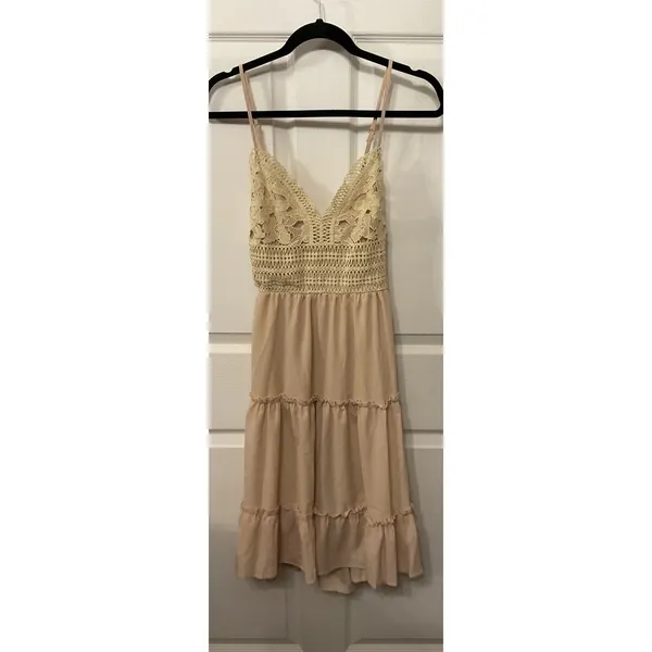 Unbranded Free People Styled Cream Lace Tiered Boho Babydoll Dress Cottagecore,S - Image 2