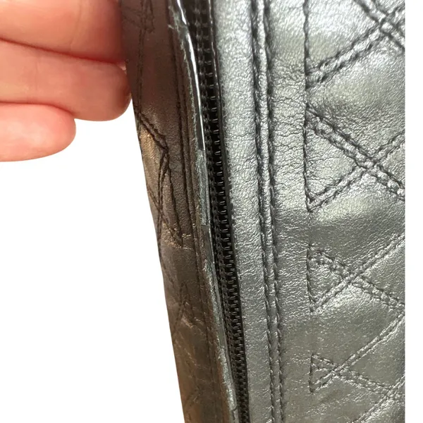 Tory Burch Claremont Quilted Leather Riding Boots Black Gold Logo 8.5 - Image 12