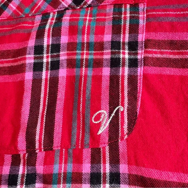 Victoria’s Secret Flannel Long PJ Set in Lipstick Bold Lurex Plaid Small - Image 7