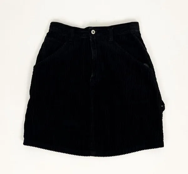 Vintage 90’s Wide-Wale Corduroy Carpenter Mini Skirt in Black | Size 26” - Image 7