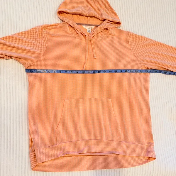 Weatherproof Vintage Women's Pastel Orange Gingham Lightweight Hoodie Size Large - Image 7