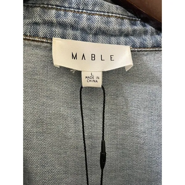 NWT Mable Denim Balloon Sleeve Rompe Sz L Tie Waist Shorts Cotton Boho Western - Image 3