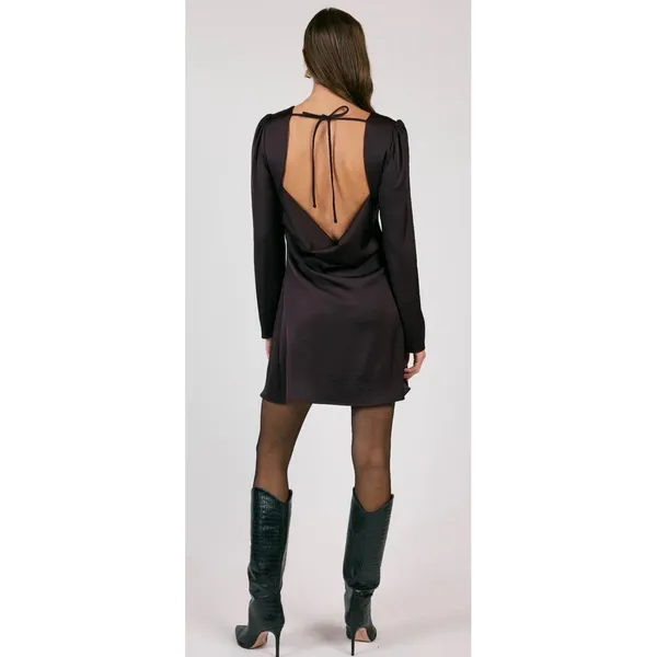 SAGE the label‎ Brown Satin Open Cowl Back Long Sleeve Mini Dress XS NWT - Image 3
