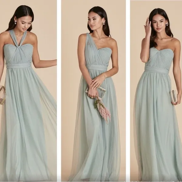 NWT Birdy Grey Sage Green Christina Full Length Tulle Bridesmaid Prom Dress - Image 3
