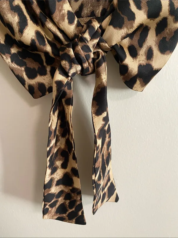 Leopard Print Tie-Front Camisole in Brown and Black - Image 3