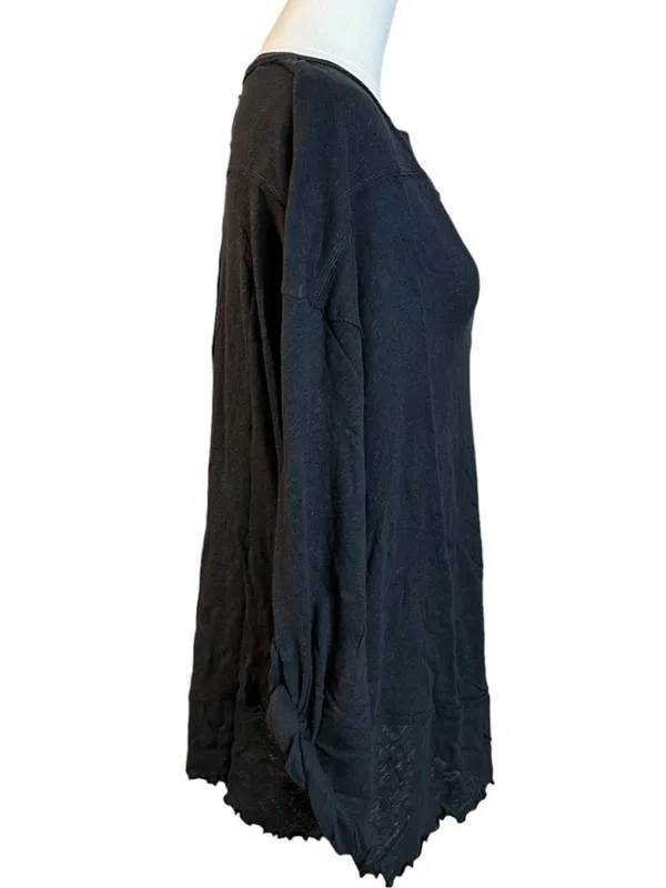 Free People Oversized Slouchy Cotton Linen Henley Tee in Black Medium NWT - Image 6