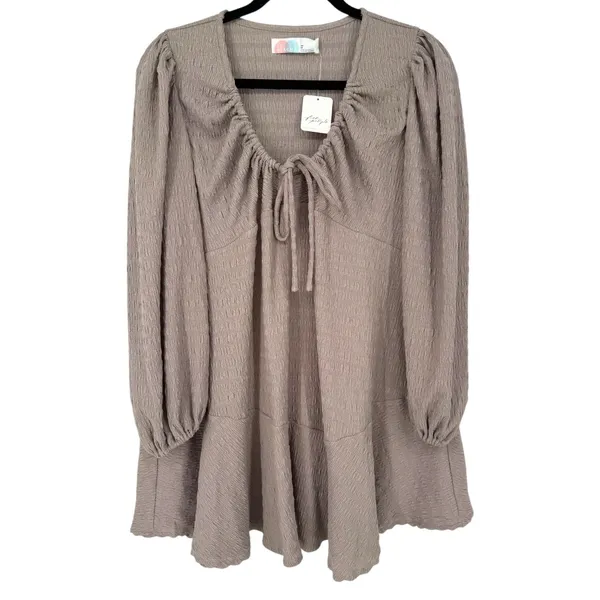 NWT Free People FP Beach Anderson‎ Mini Dress City Fog Taupe Long Sleeve Size XS - Image 4
