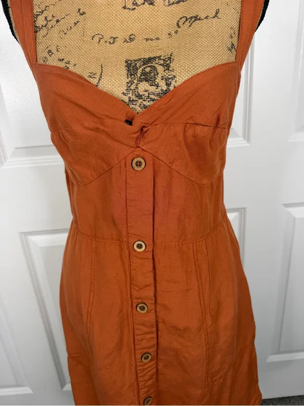 Anthropologie Maeve Size M Rust Orange Linen Blend Button Front Mini Dress - Image 4