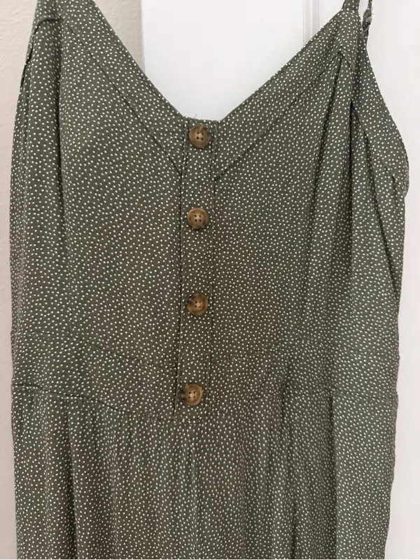 Abercrombie & Fitch Earthy Boho Button Front Tie Back Jumpsuit Green White Dot - Image 5