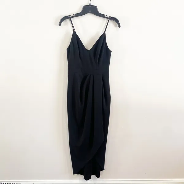 BHLDN Caron Midi Dress Black Size 0 Sleek Formal Cocktail Wedding‎ Guest Chic - Image 10