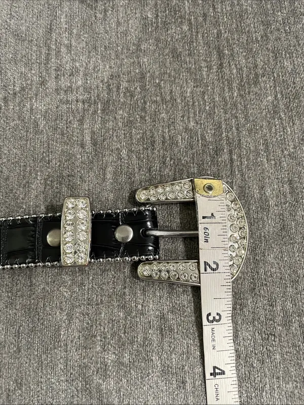 Western Leather Black Studded Rhinestone Embellished Statement Belt Size S/M - Image 2