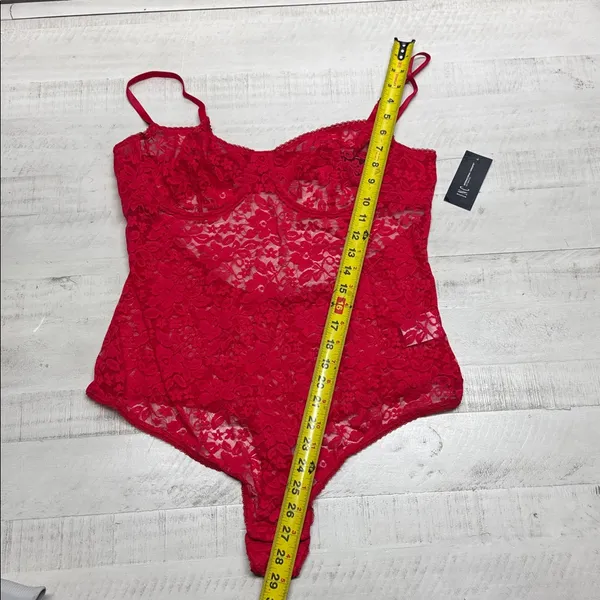 INC International Concepts Sexy Lace Underwire Thong Bodysuit Red - Image 4