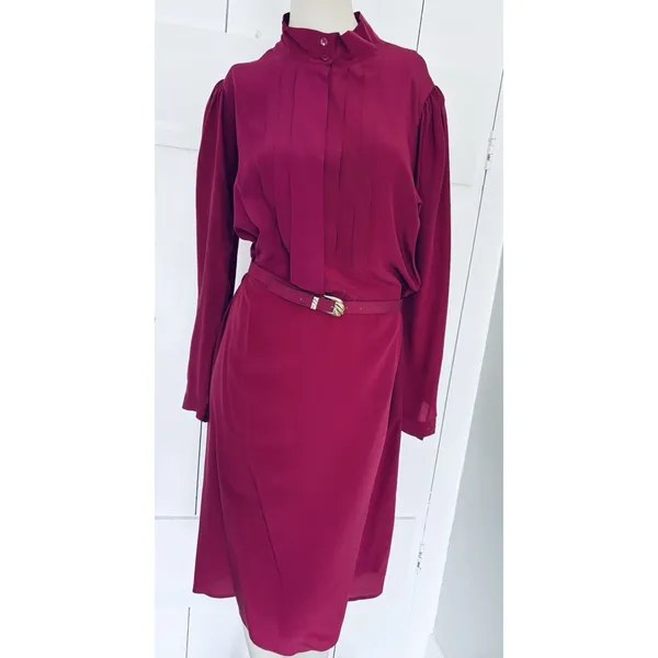 Vintage Maggy London by Jeannene Booher 100% Silk Dress 12‎ Magenta Pink Classic - Image 2