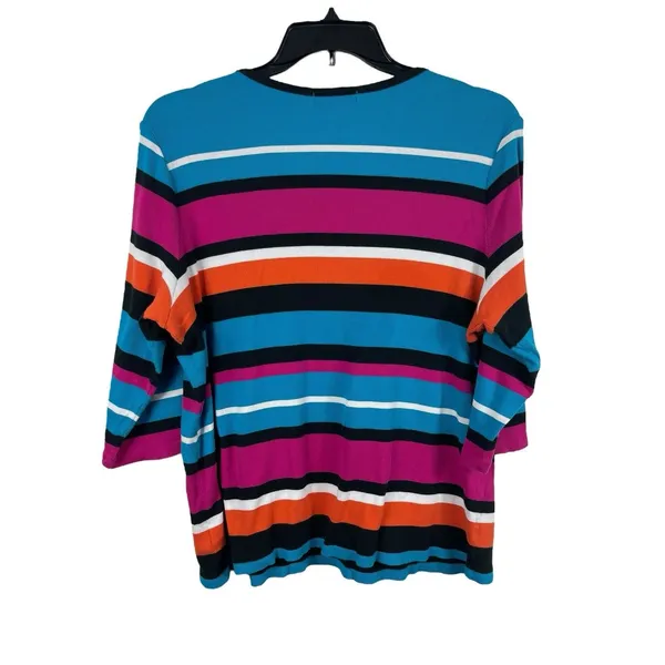 Lauren Ralph Lauren Women’s 3X Stripe Cotton Ribbed Knit Top Button Shoulder - Image 5