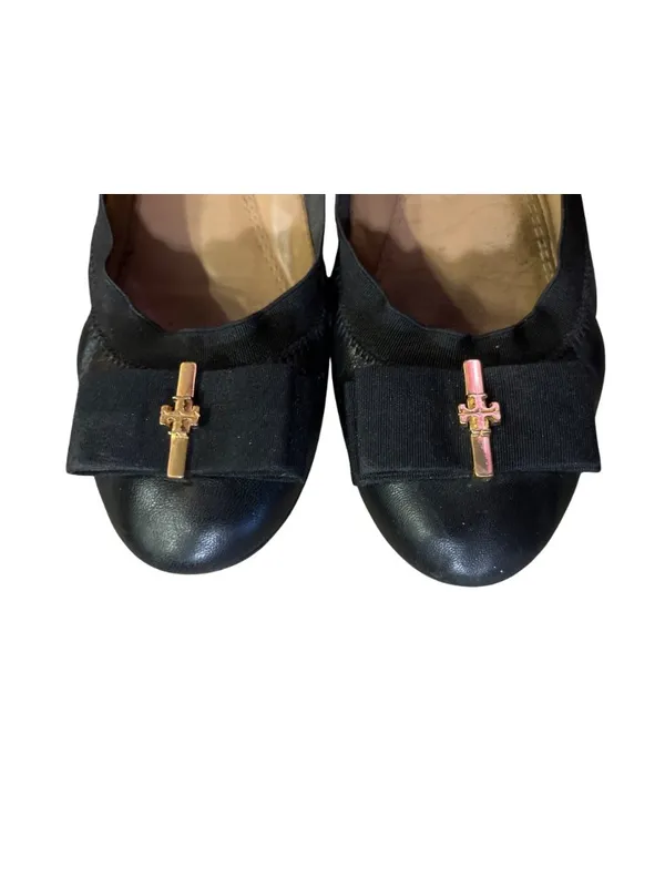 Tory Burch Black Leather Ballet Flats Gold Logo Women's Size 8.5 Used and Box - Image 13