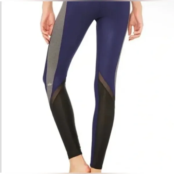 ALO Yoga Blue black and Gray Leggings Moisture-Wicking Comfort - Image 2