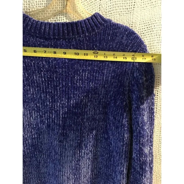 Basic Editions Sweater Women's Chenille V-Neck Knit‎ Blue Size M y2k soft - Image 8