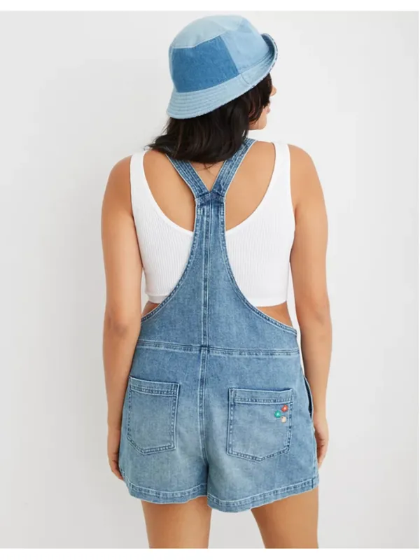 Aerie Werk & Play Denim Shortalls Women’s Size M Blue - Image 5