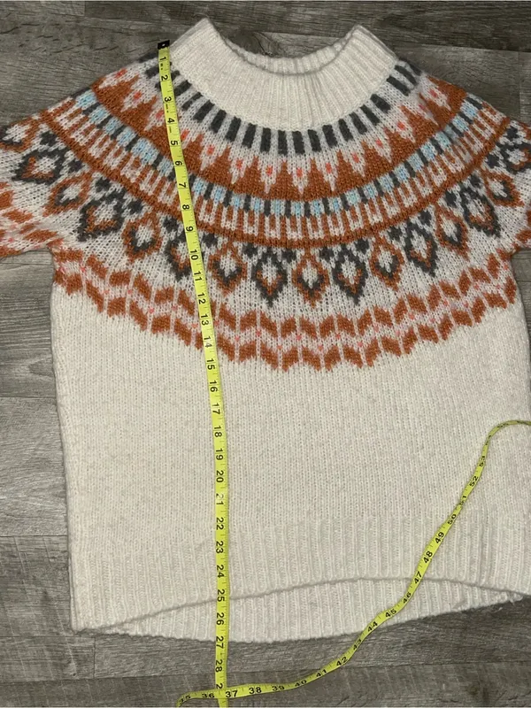 Aerie Pullover Knit Sweater Women's Cream Fair Isle Long Sleeve Sz S/P - Image 5