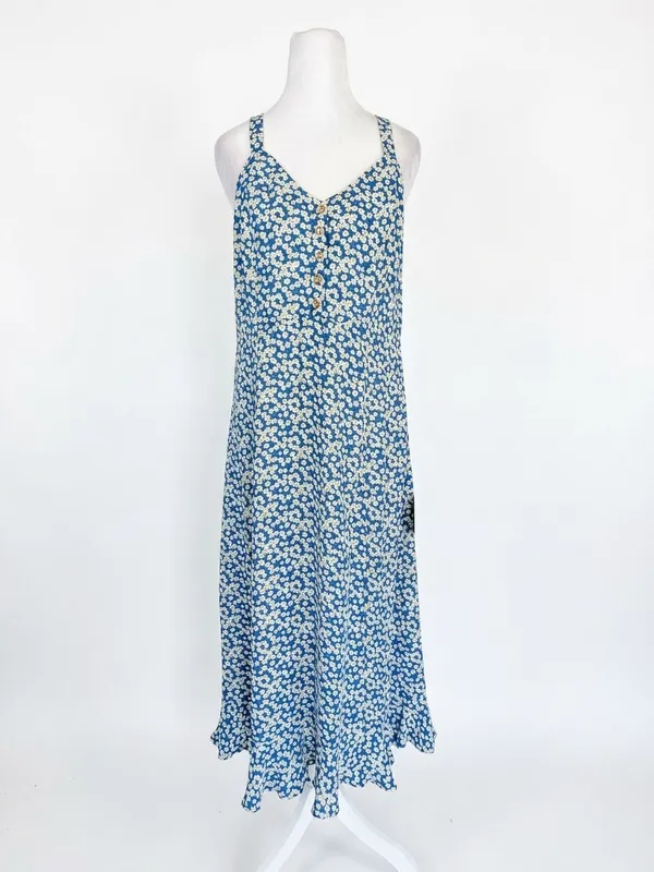 Lulus Darling Daisies Dress M Medium NWT Blue Ditsy Daisy Floral Ruffle Midi NEW - Image 2