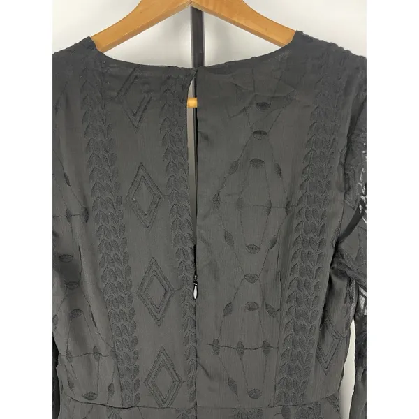 ASTR The Label Black Sheer Embroidered Long Sleeve‎ V-Neck Goth Dress Size XS - Image 8