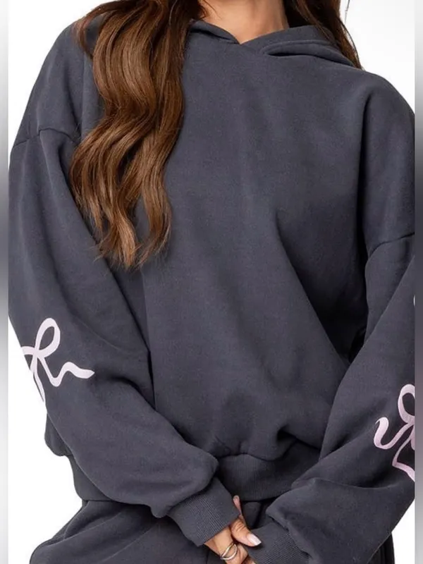EDIKTED Bonney Bow Detail Hoodie Sweatshirt Size L - Image 2