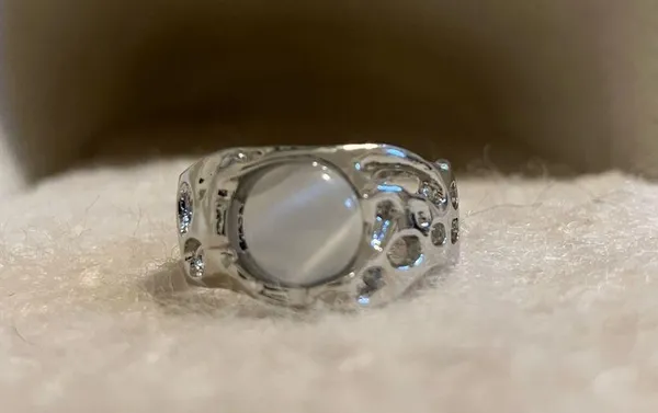 Silver Moonstone Gemstone Textured Antique Vintage Adjustable Open Ring - Image 3