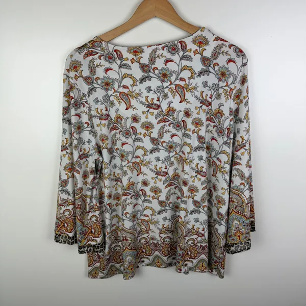 Chicos Mixed Print Blouse Size 2 Large Leopard Floral Paisley Stretch Boho Comfy - Image 4