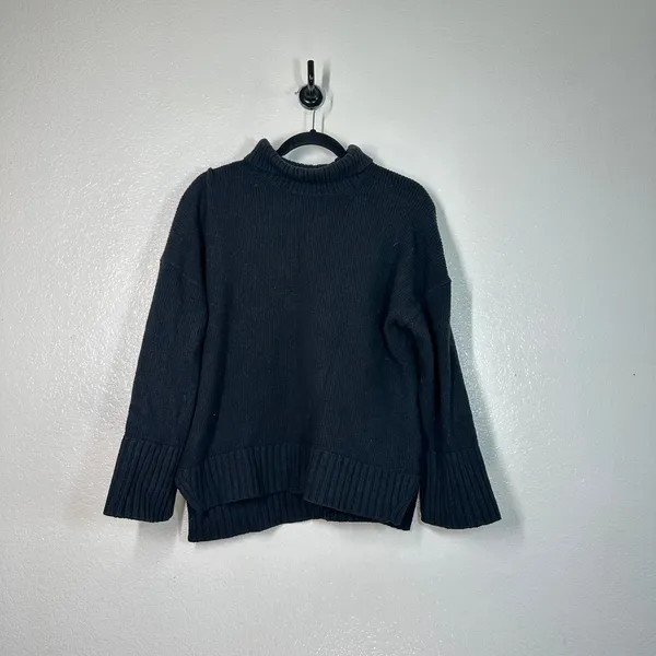 S Sweater Knit Pullover Oversized Wool Blend Funnel Mock Neck Y2K 2000's Black - Image 6