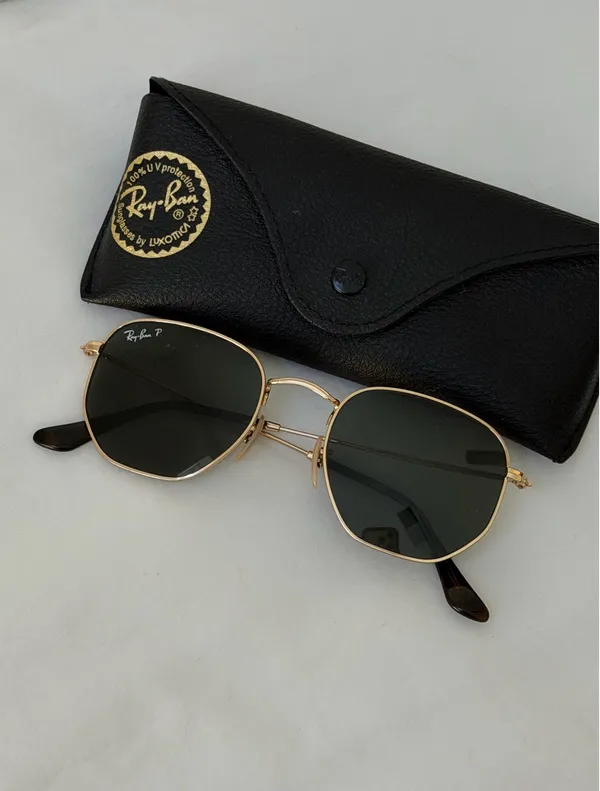 Polarized Ray-Ban Hexagonal Sunglasses Gold Frame - Image 3