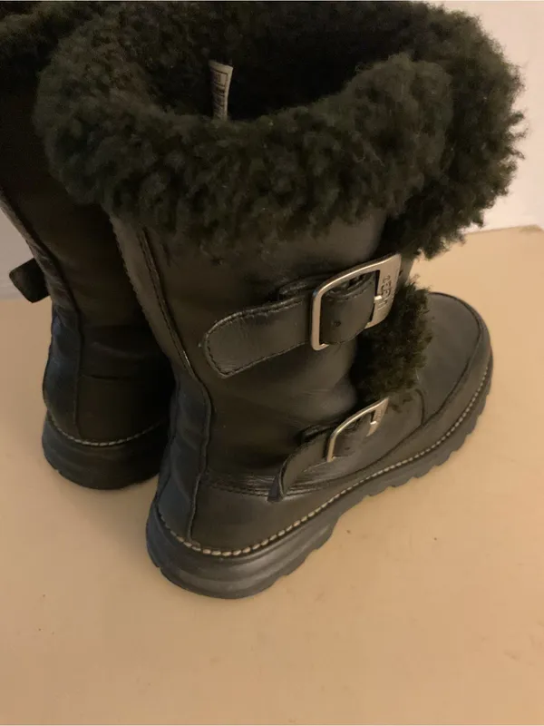 Ugg women black leather waterproof biker moto boots US 7 - Image 4