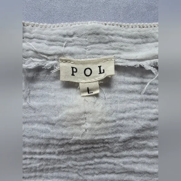 POL Droptail 100% Cotton White Ruffled Distressed Oversized Women's Top Size L‎ - Image 7