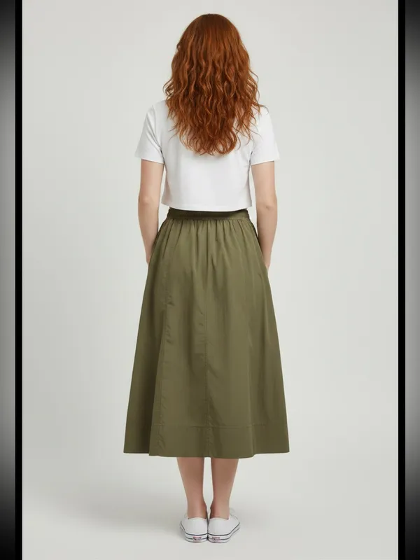 NWT Olive Cotton A-Line Midi Skirt - Image 3