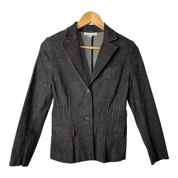 White House Black Market Dark Denim Blazer Fitted Jacket‎ Pintuck Pleated Coat - Image 3