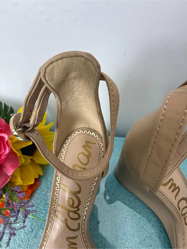 Sam Edelman Beige Nude Ankle-Strap Heeled Sandals - Image 4